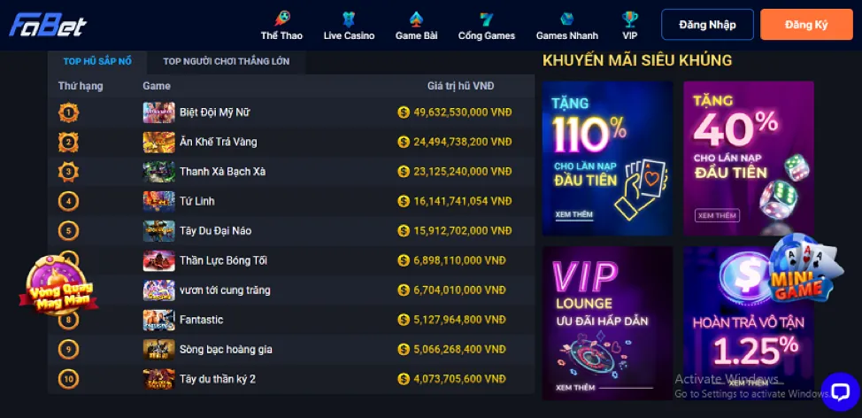 Giao diện game bắn cá Vin77